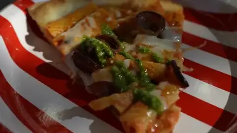 Rigatoni ritual pizza at Louie's