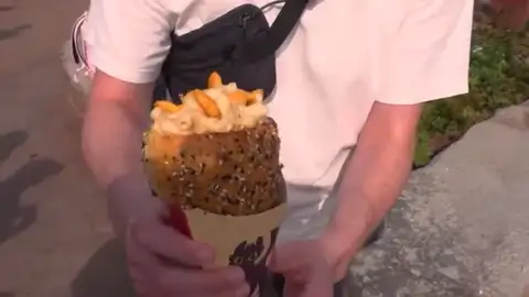 Goldfish mac and cheese cone at Grog & Grog
