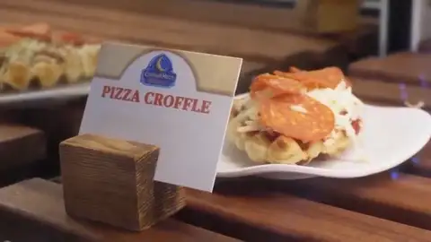 Pizza croissant waffle at Croissant Moon Bakery