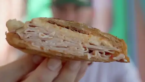 Hot turkey croissant sandwich at Croissant Moon Bakery