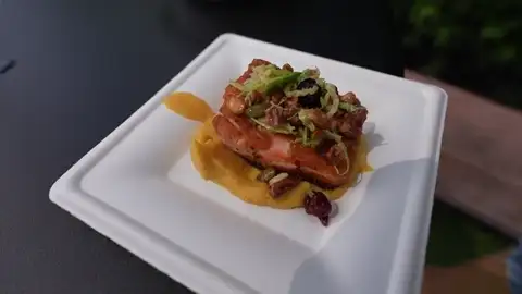 Brown trout with butternut puree at Bramblewood Bites