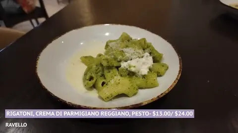 Rigatoni with pesto at Ravello