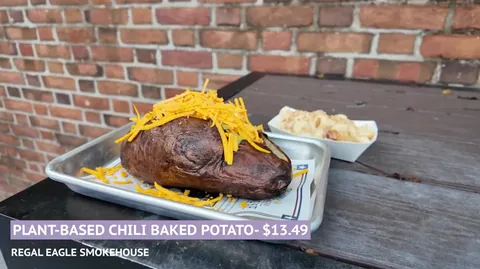 Plant-based chili baked potato at Regal Eagle Smokehouse