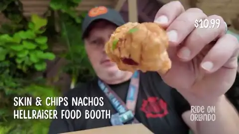 Crispy pork skin nachos with jerky crumbs at Hellraiser booth